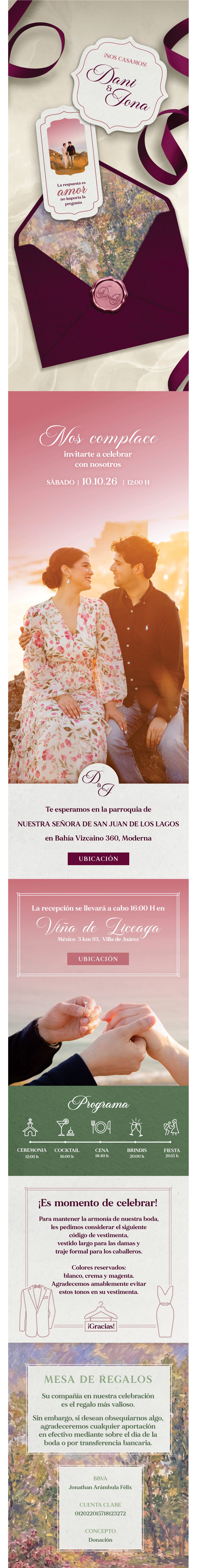 Invitación de boda de Daniela y Jonathan · Sábado 10 de octubre de 2026